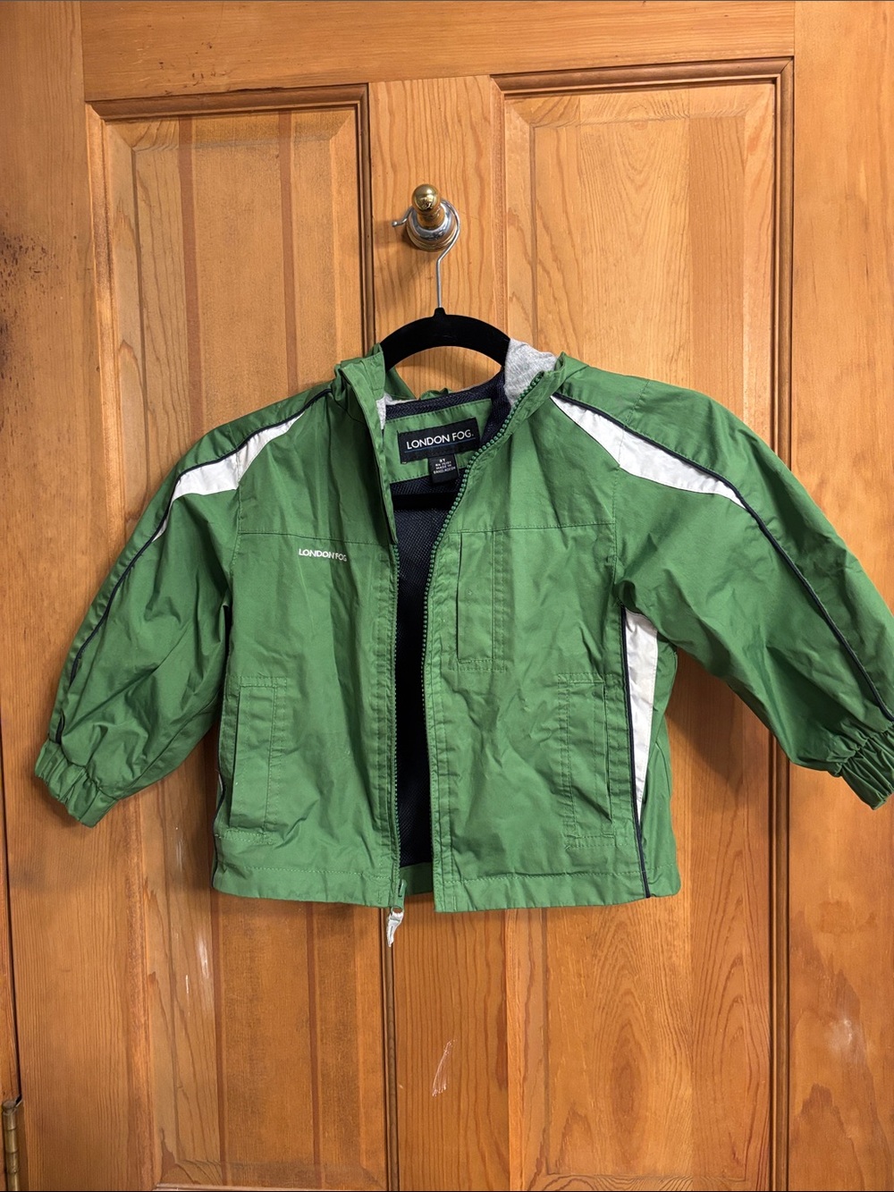 London Fog Green and White Kids' Hooded Rain Jacket